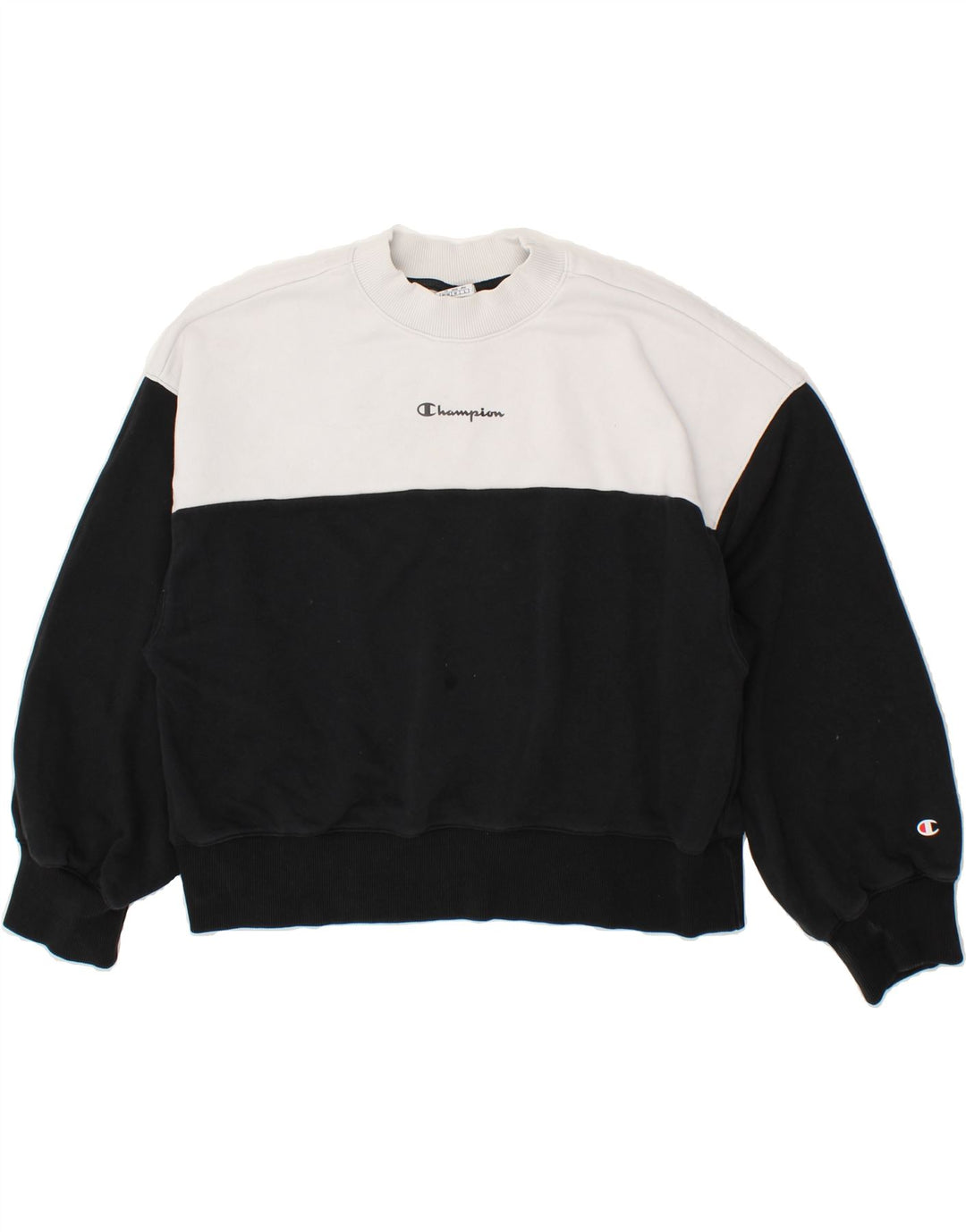 CHAMPION Womens Crop Oversized Sweatshirt Jumper UK 14 1Medium White Vintage Champion and Second-Hand Champion from Messina Hembry 