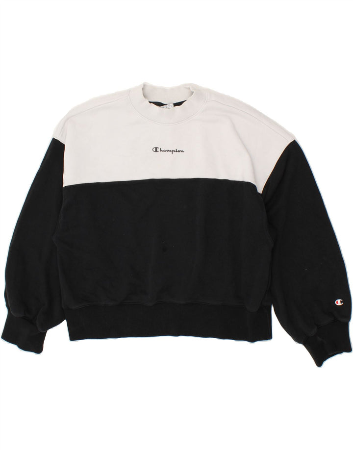 CHAMPION Womens Crop Oversized Sweatshirt Jumper UK 14 1Medium White Vintage Champion and Second-Hand Champion from Messina Hembry 