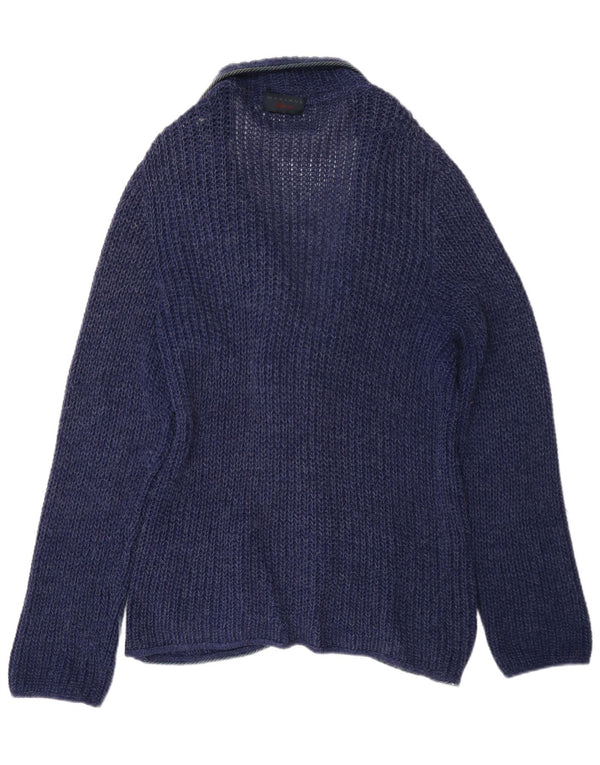 Maglione cardigan all'uncinetto da donna Marlane UK 16 grande blu navy