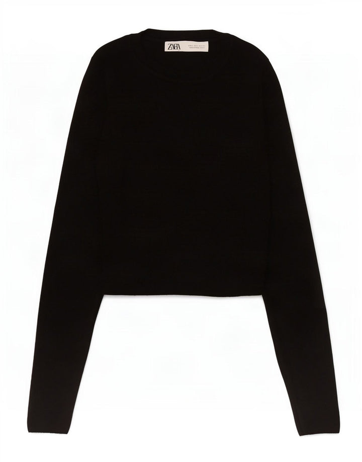 Top corto da donna Zara a maniche lunghe UK 8 piccolo in viscosa nera