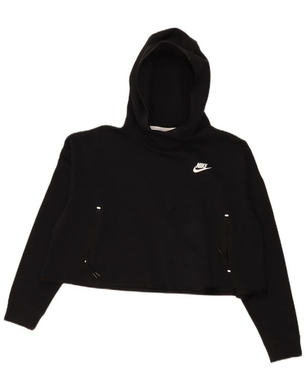 Felpa con cappuccio oversize corta da donna Nike UK 10 piccola in cotone nero