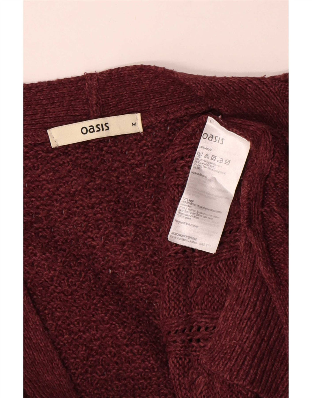 Maglione cardigan aperto oversize da donna Oasis UK 14 Acrilico bordeaux medio