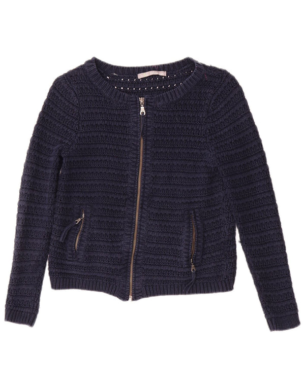 Maglione cardigan corto da donna Marks & Spencer UK 8 piccolo cotone blu navy
