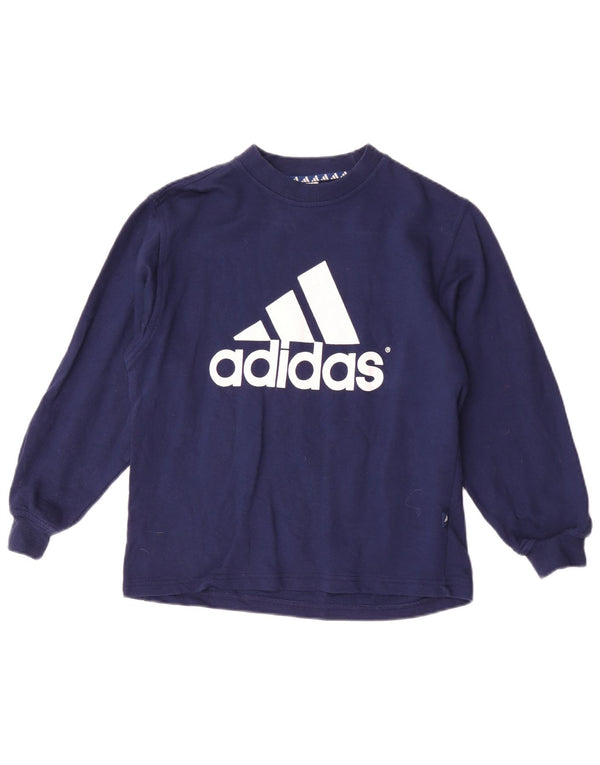 Adidas Boys Graphic Top Long Sleeve 11-12 Years Navy Blue Cotton