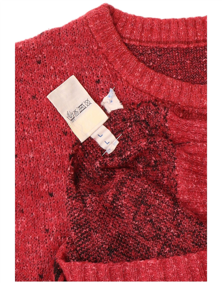 Maglione maglione girocollo da donna VINTAGE UK 16 Grande floreale rosso