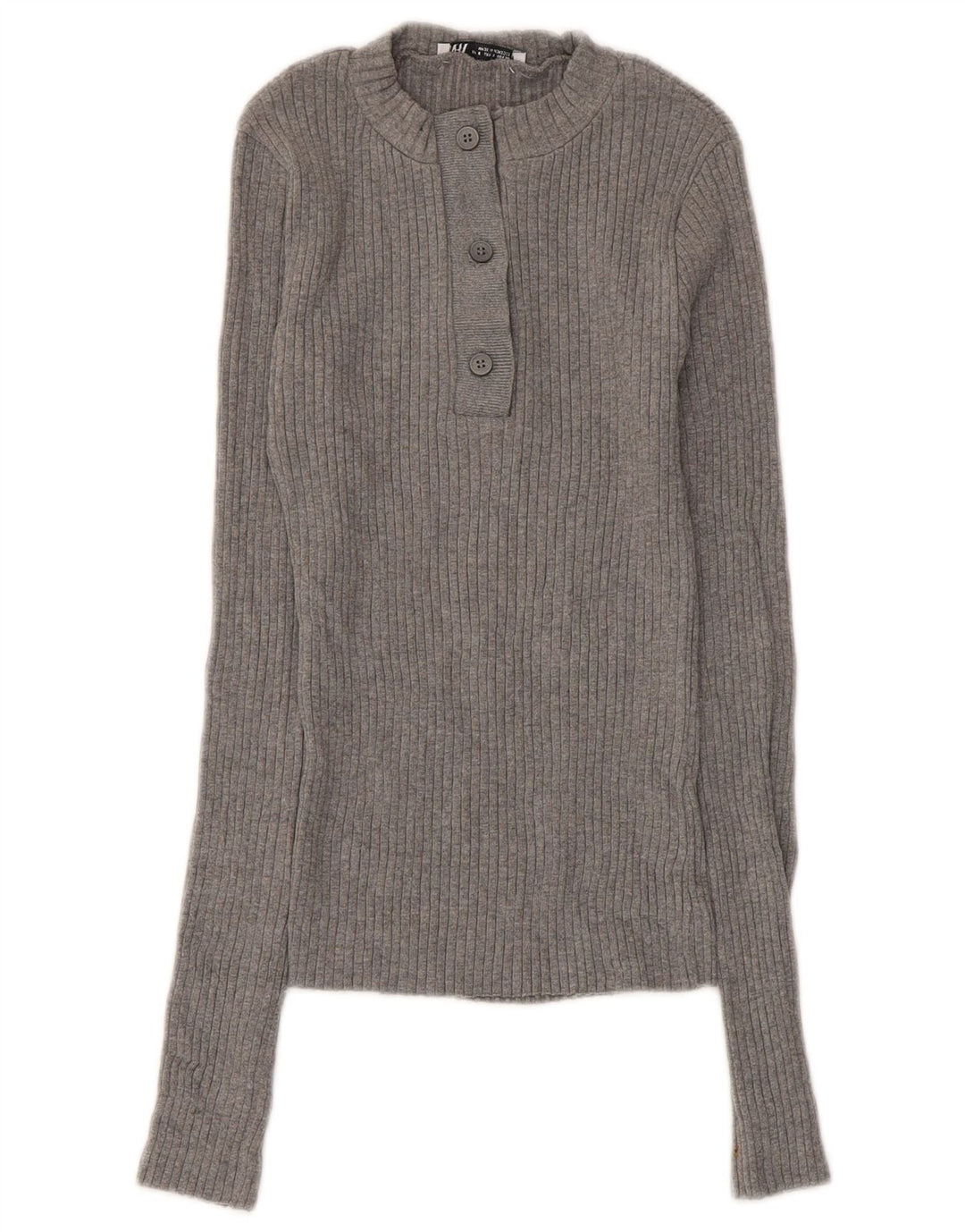 Maglione Zara da donna con collo a bottoni, UK 8 piccolo, cotone grigio
