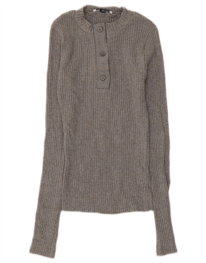 Maglione Zara da donna con collo a bottoni, UK 8 piccolo, cotone grigio