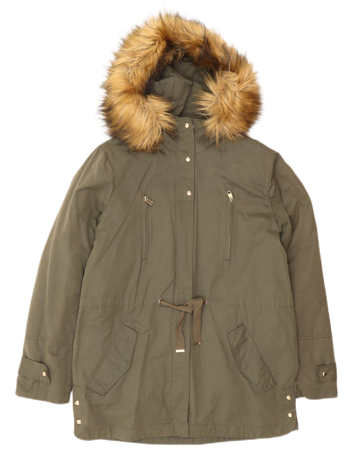 Parka oversize con cappuccio da donna Zara UK 10 piccolo poliestere kaki