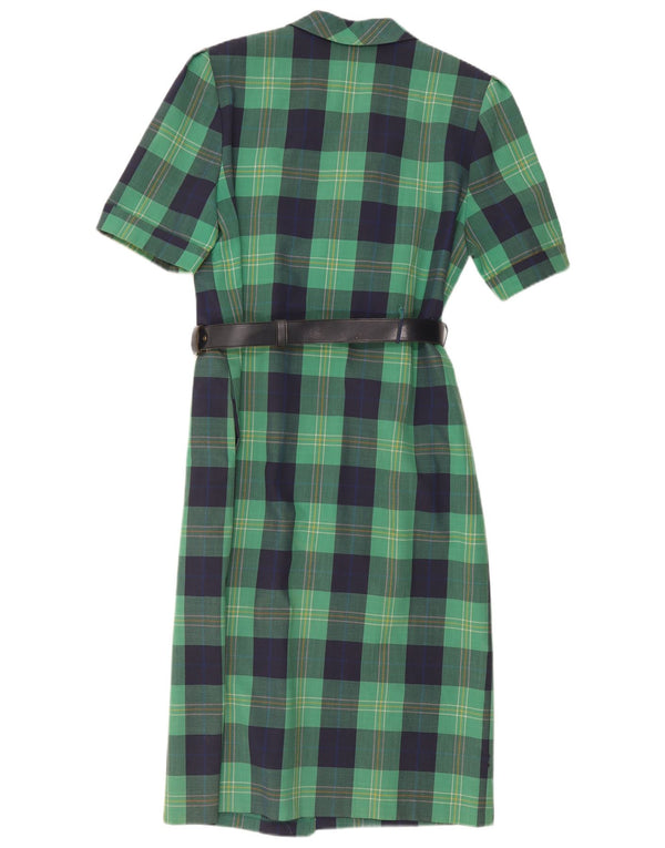 Abito camicia a maniche corte da donna vintage UK 14 verde medio a quadri