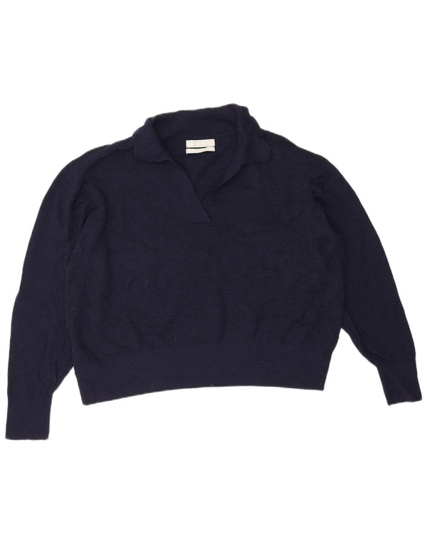 Maglione corto da donna Marks & Spencer con collo a polo UK 16 grande blu navy