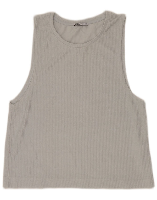 Canotta da donna Zara UK 16 grande in cotone blu