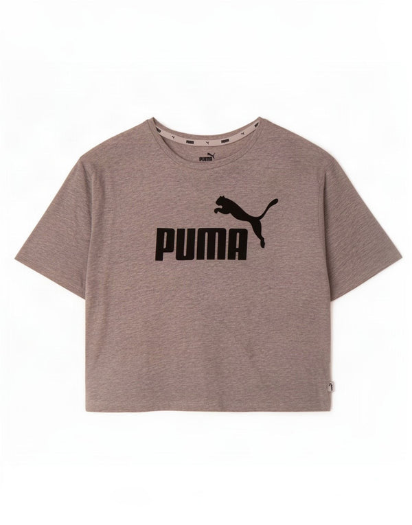T-shirt grafica corta da donna Puma UK 12 Cotone chiazzato grigio medio