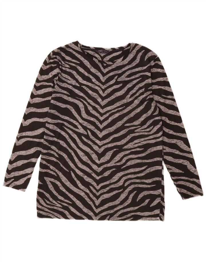 Marks & Spencer Top da donna a maniche lunghe UK 12 medio nero stampa animalier