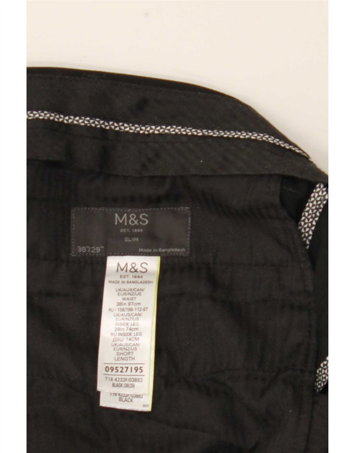 Pantaloni da abito slim da uomo Marks & Spencer W38 L29 poliestere nero