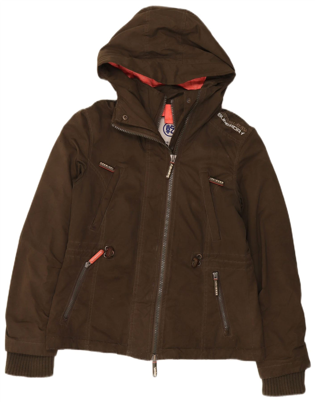 Giacca a vento con cappuccio da donna Superdry UK 14 poliestere kaki medio