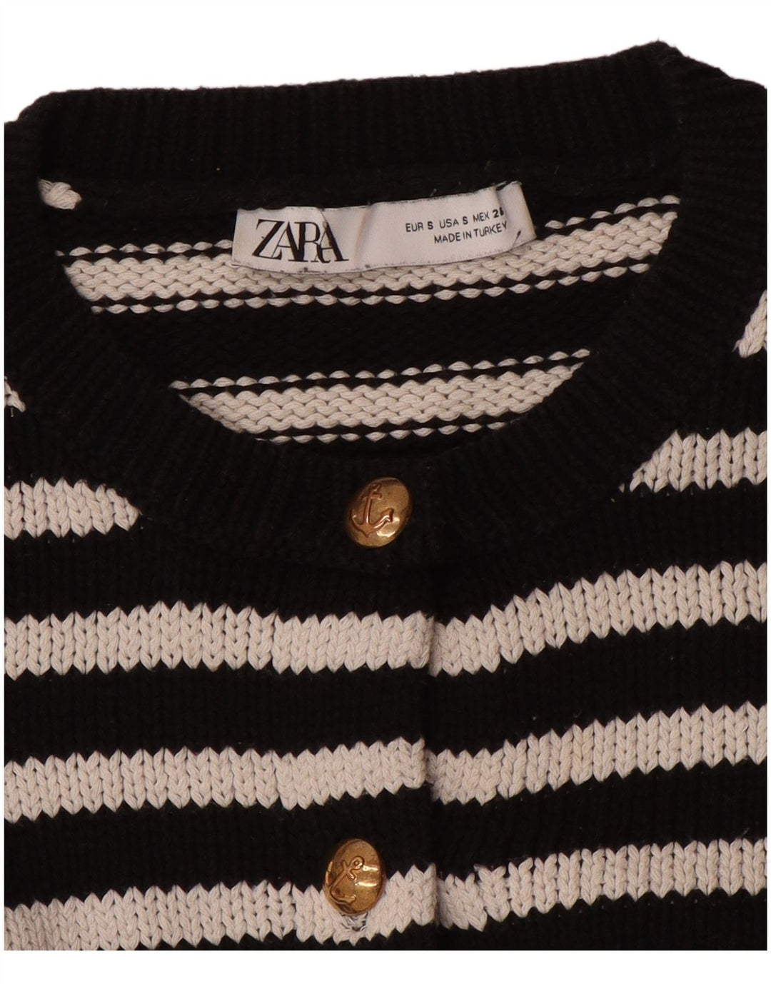 ZARA Womens Oversized Cardigan Sweater UK 10 Small Black Striped Polyester