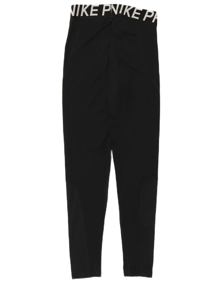 NIKE Womens Dri Fit Graphic Leggings UK 12 Medium Black Polyester