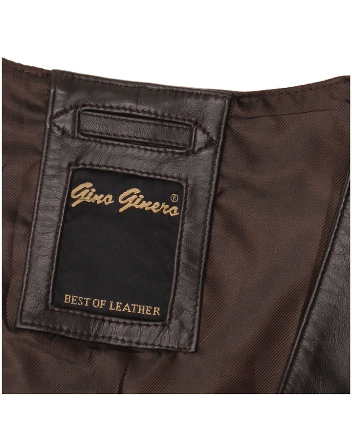 Gilet in pelle vintage da uomo 2XL in pelle marrone