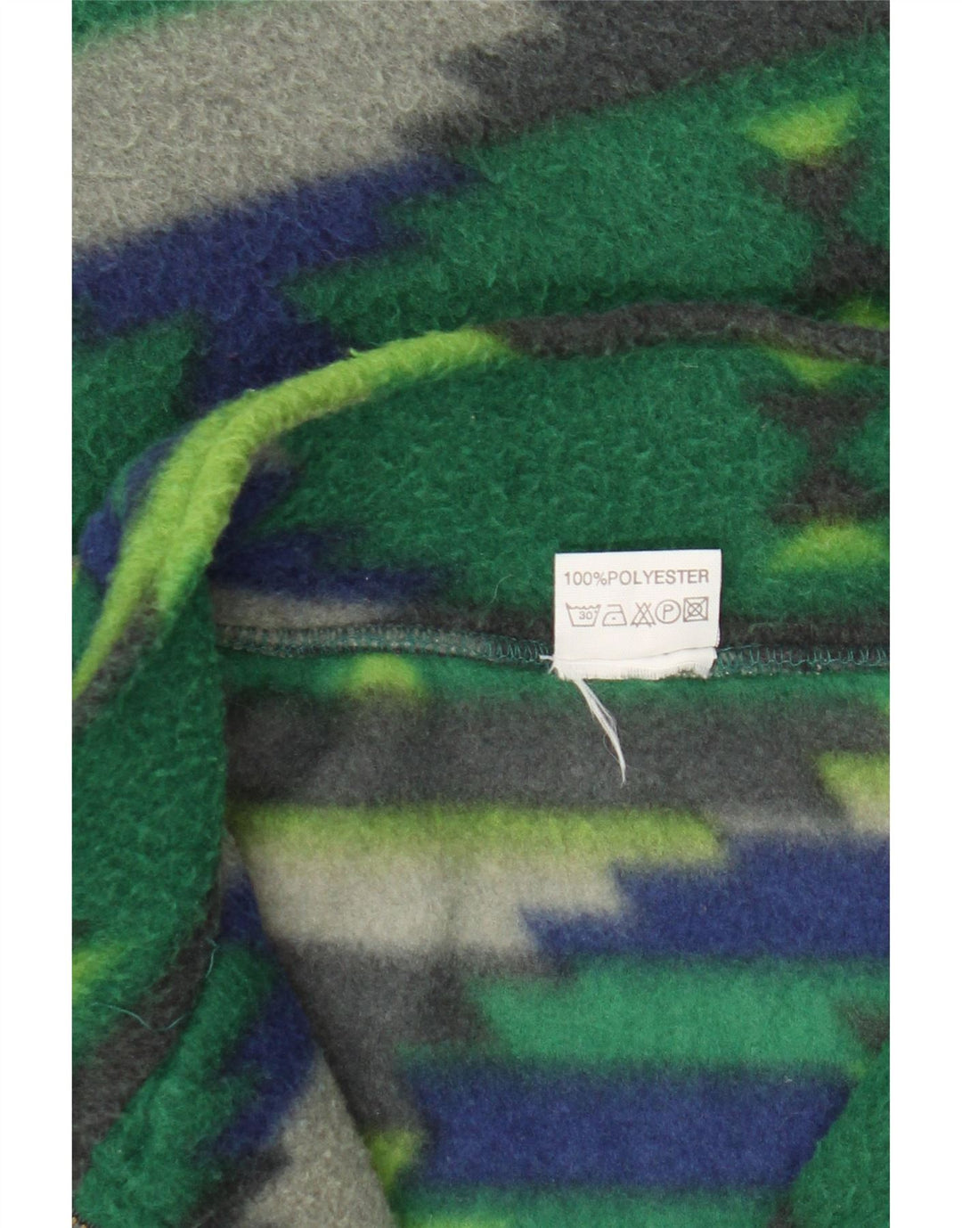 Maglione in pile da uomo vintage con zip sul collo, grande poliestere geometrico verde