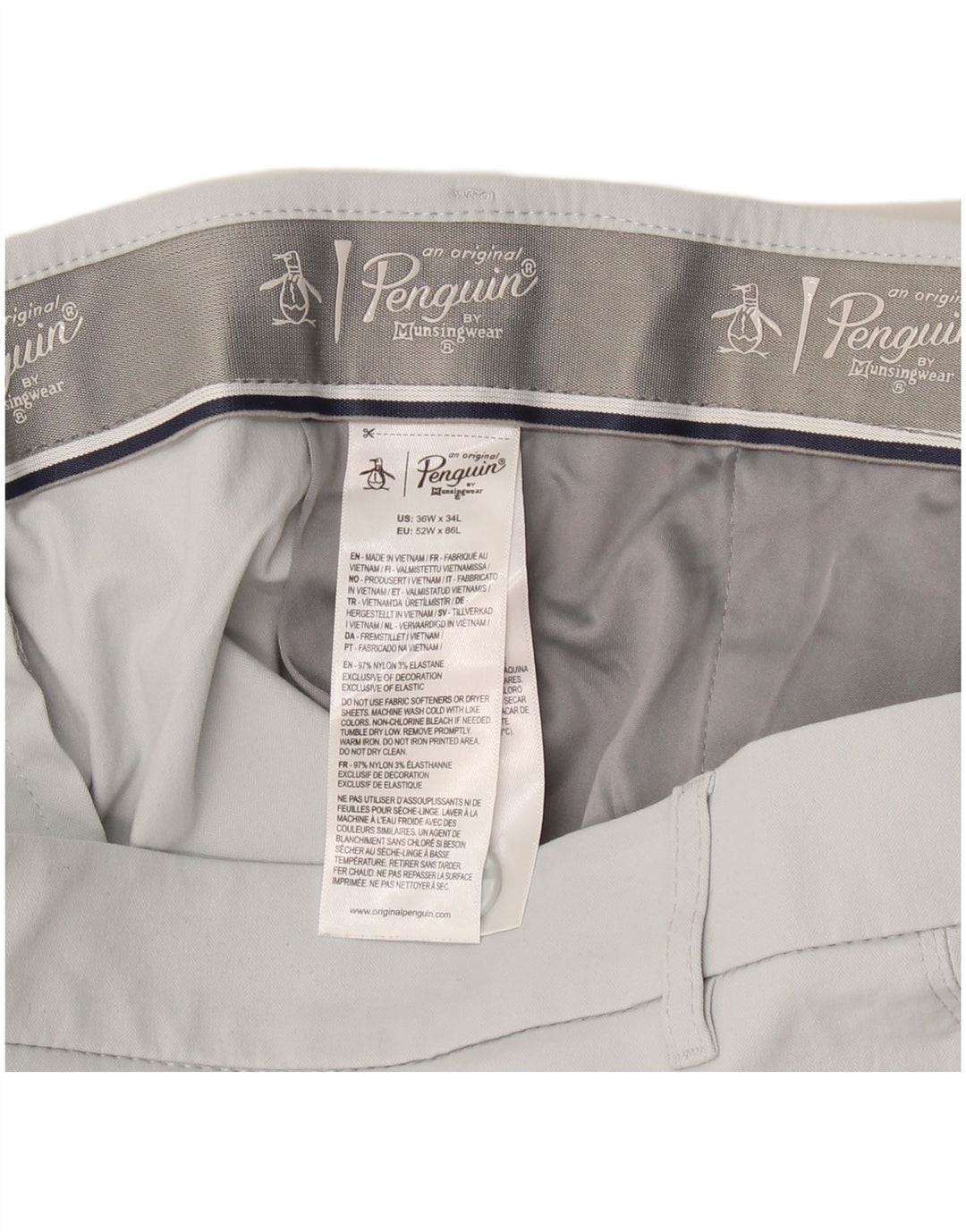 Pantaloni chino slim da uomo Penguin W36 L34 nylon grigio