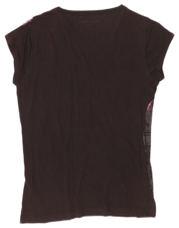 Maglietta grafica da donna Calvin Klein Jeans Top UK 12 cotone nero medio