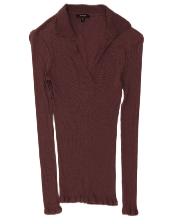 Polo da donna a maniche lunghe Massimo Dutti UK 8 piccola bordeaux