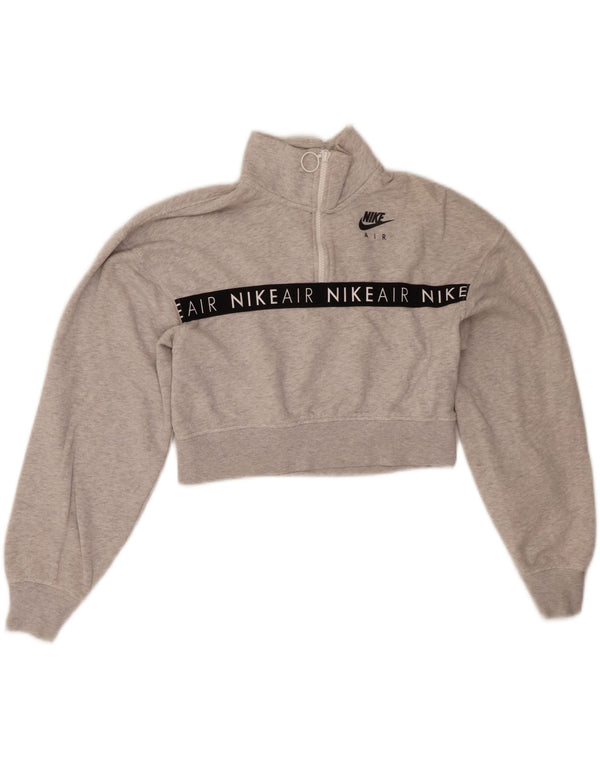 Felpa corta Nike da donna con grafica, maglione UK 6 XS, cotone grigio