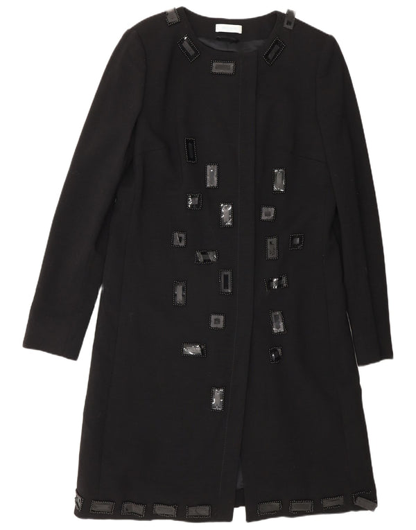 Giacca blazer lunga da donna Emilio Pucci UK 14 lana vergine nera media