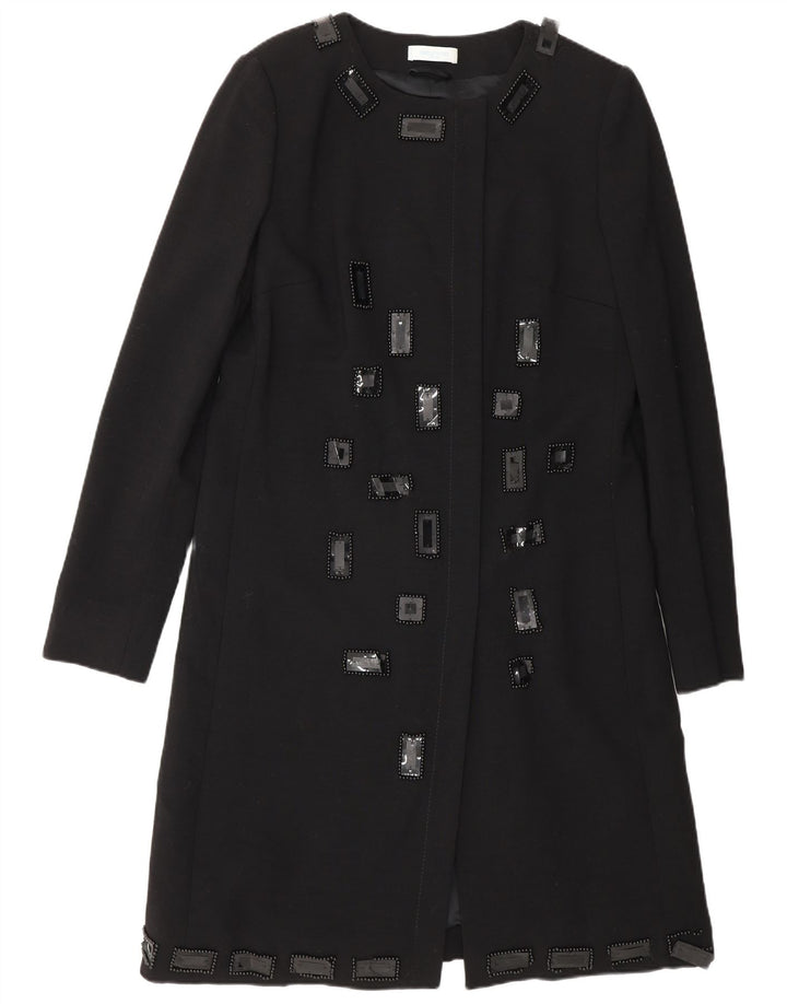 Giacca blazer lunga da donna Emilio Pucci UK 14 lana vergine nera media