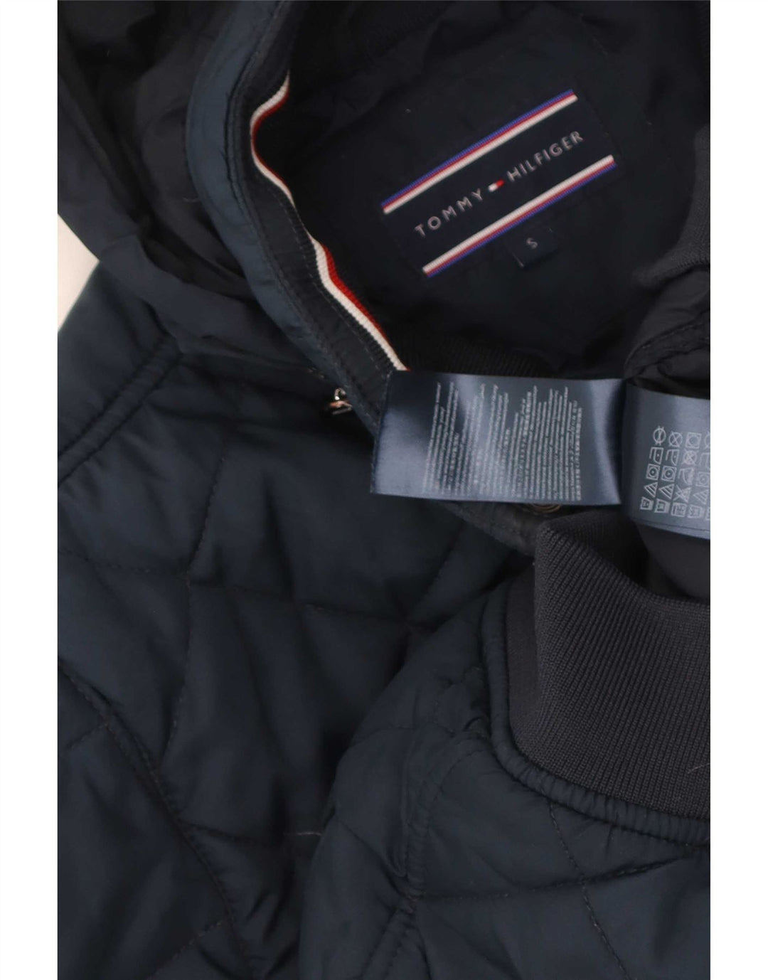 Giacca trapuntata con cappuccio da uomo Tommy Hilfiger UK 36 Small Poliestere blu navy