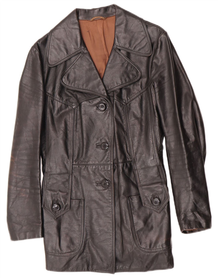 Giacca in pelle da donna vintage UK 10 piccola in pelle nera