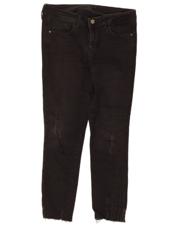 Jeans slim invecchiati da donna Zara EU 38 piccoli W28 L26 cotone nero