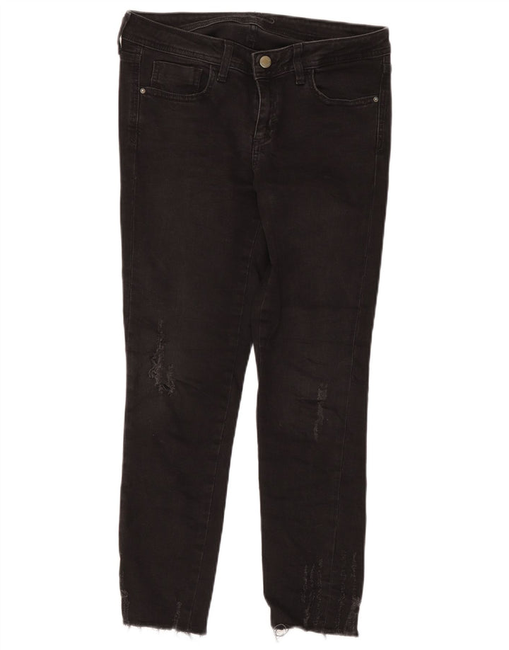 Jeans slim invecchiati da donna Zara EU 38 piccoli W28 L26 cotone nero