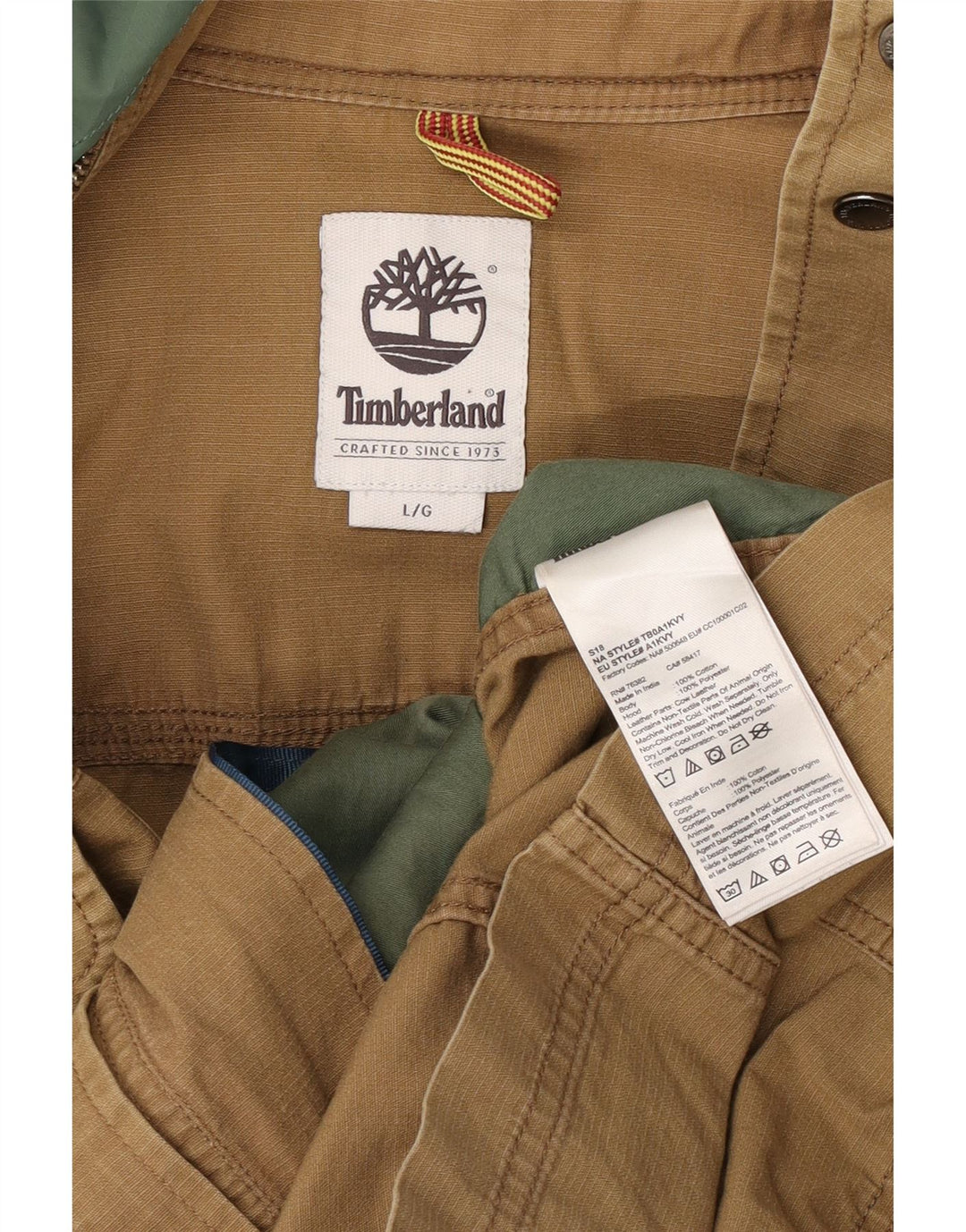 Giacca da uomo con cappuccio Timberland UK 40 Large Beige Cotton