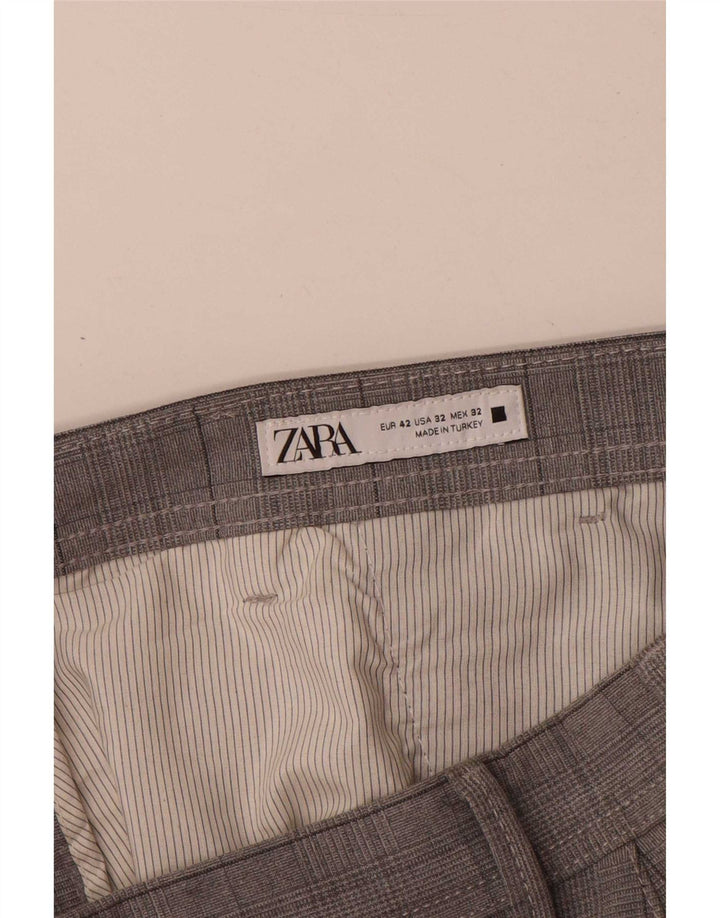 Pantaloni chino slim da uomo Zara EU 42 Large W32 L30 Poliestere a quadri grigi