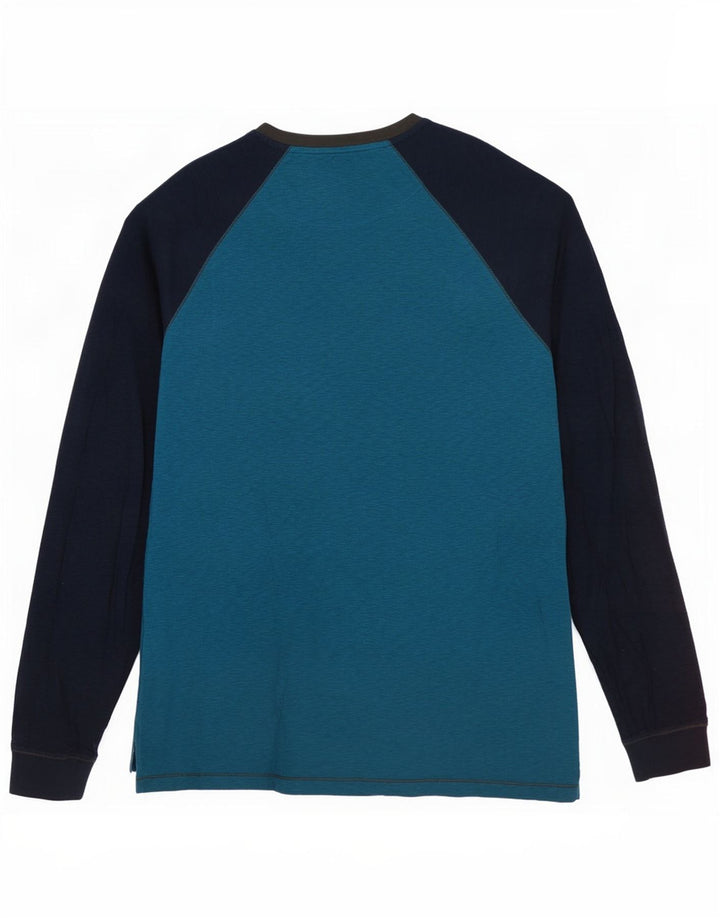 White Stuff Top da uomo a maniche lunghe in cotone color block blu grande