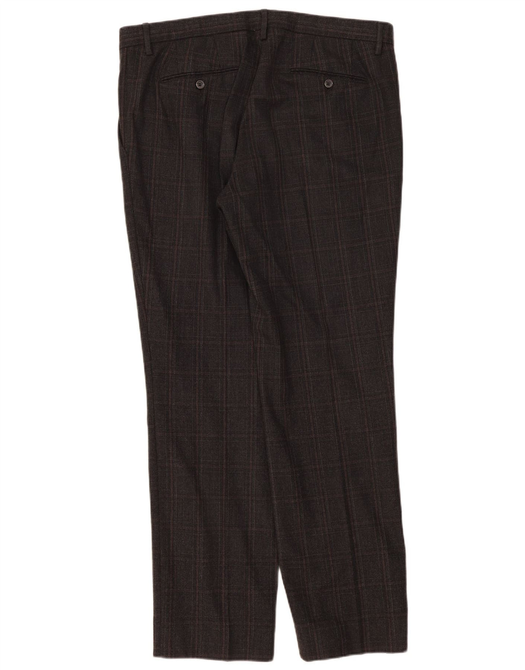 Pantaloni da Abito Dritti Trussardi Uomo W36 L33 Lana a Quadri Grigi