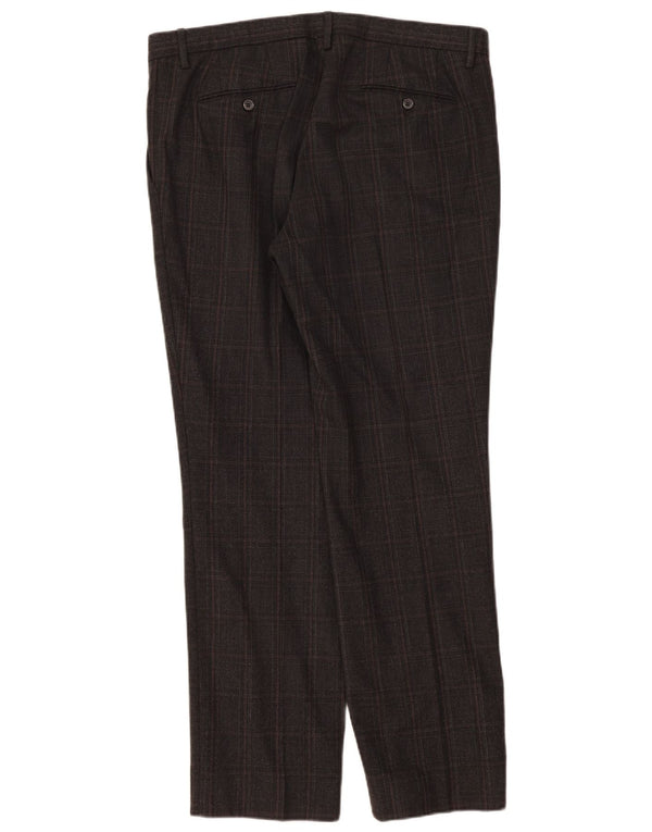 Pantaloni da Abito Dritti Trussardi Uomo W36 L33 Lana a Quadri Grigi