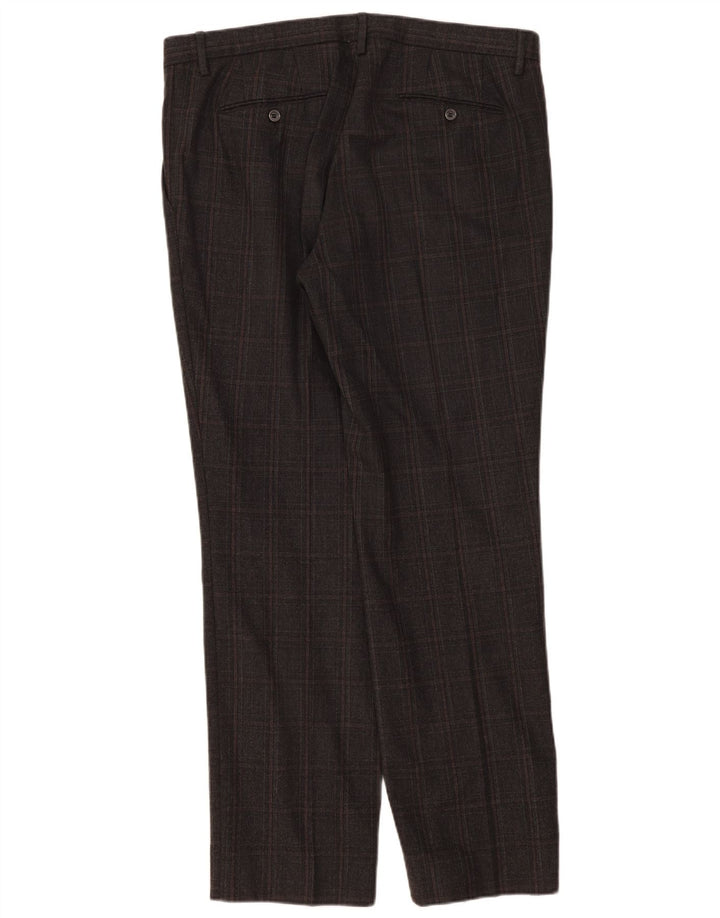 Pantaloni da Abito Dritti Trussardi Uomo W36 L33 Lana a Quadri Grigi