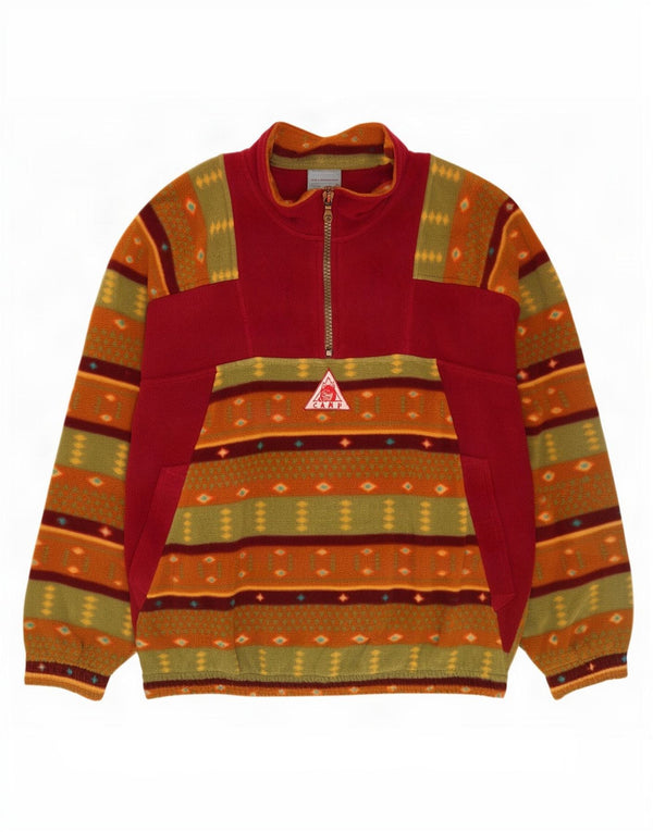 Maglione in pile vintage da uomo con zip e collo XL multicolore geometrico