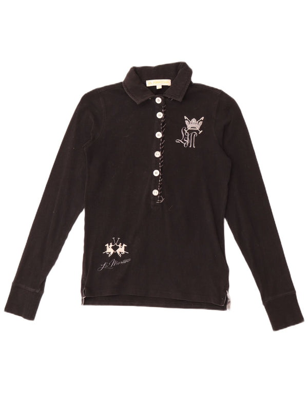 Polo da rugby a maniche lunghe con grafica da donna La Martina UK 8 Small Nera