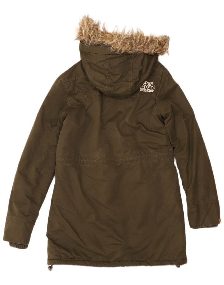 Parka con cappuccio grafico da donna SUPERDRY UK 12 cotone kaki medio