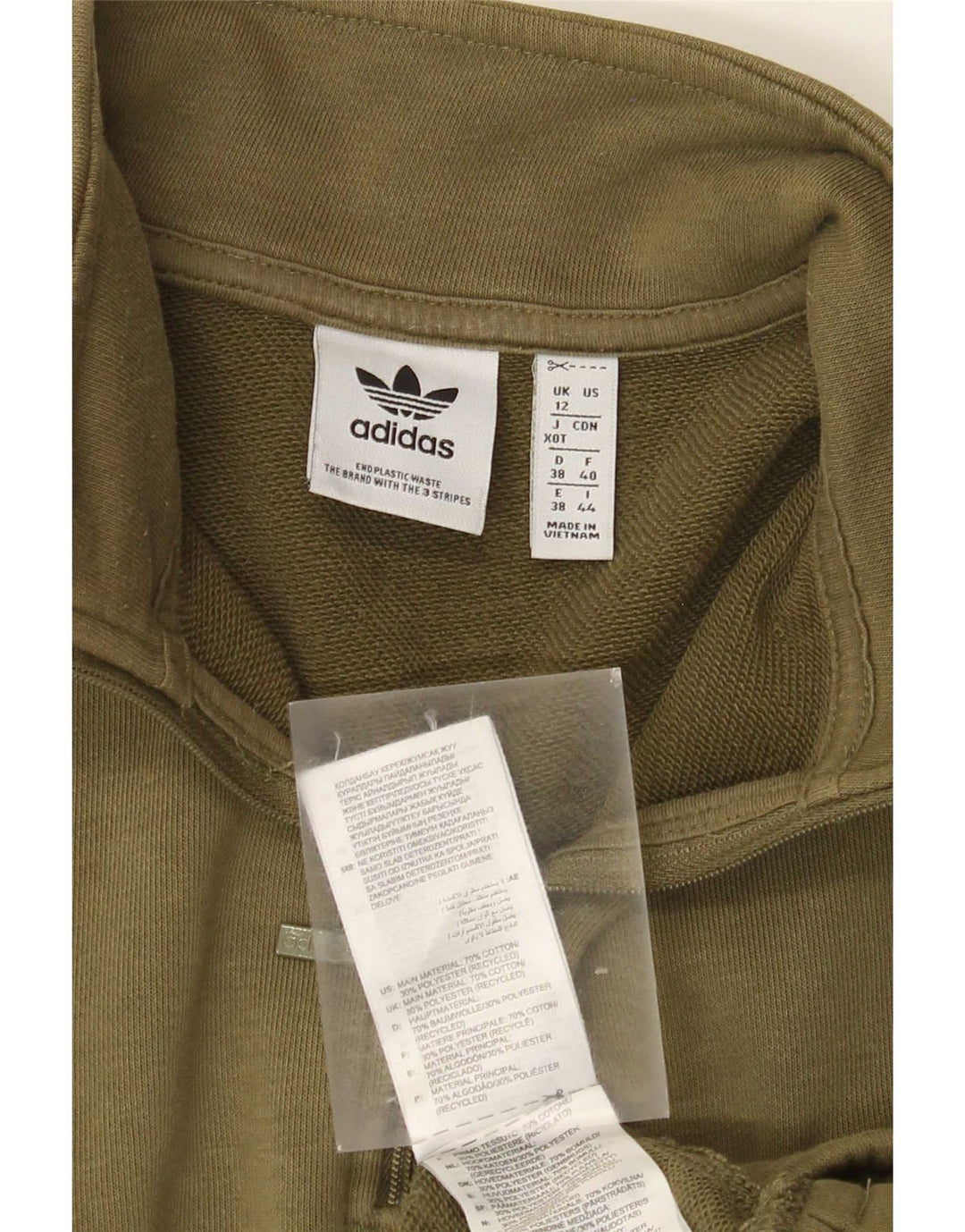 Felpa da donna oversize con collo e zip Adidas, maglione, UK 12, medio, kaki