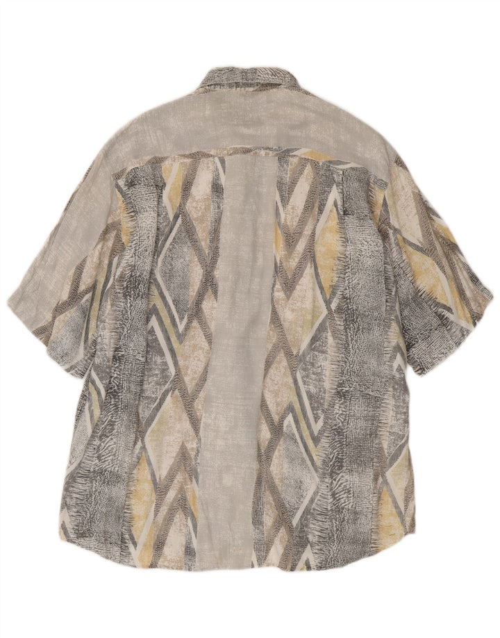 Camicia vintage da uomo a maniche corte in viscosa geometrica grigia grande