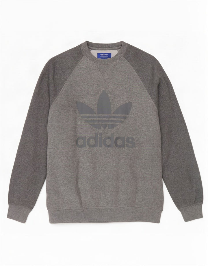 Felpa con grafica Adidas da uomo, piccola, in cotone grigio