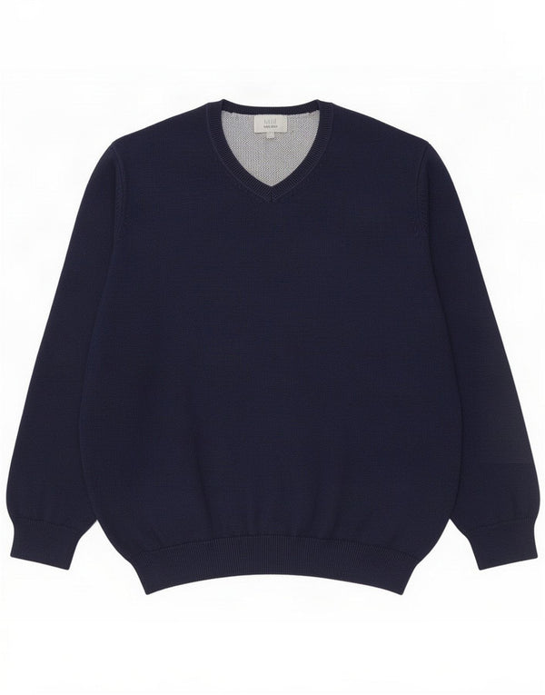 Maglione da uomo Marks & Spencer vestibilità regolare con scollo a V XL in cotone blu navy
