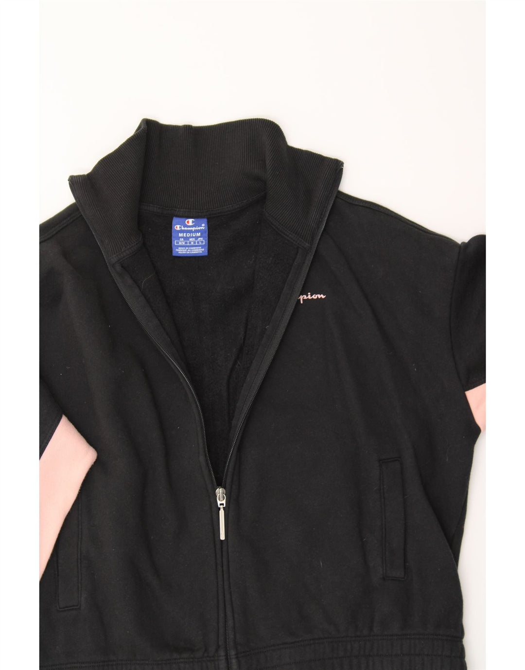 CHAMPION Womens Crop Loose Fit Tracksuit Top Jacket UK 14 Medium Black Vintage Champion and Second-Hand Champion from Messina Hembry 