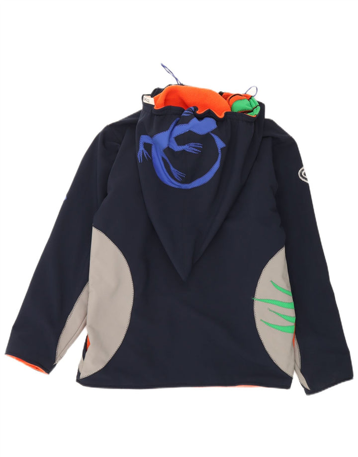 Giacca a vento grafica da donna vintage UK 16 grande blu navy