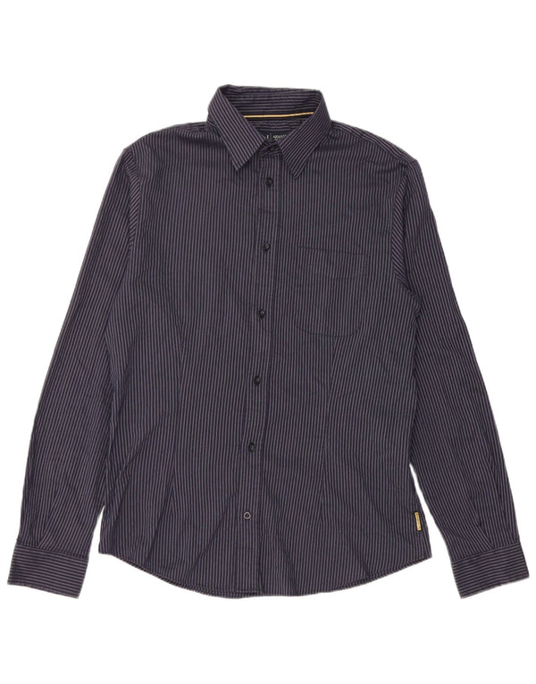 Camicia Armani da uomo con vestibilità regolare a quadri, grande in poliestere a righe blu navy