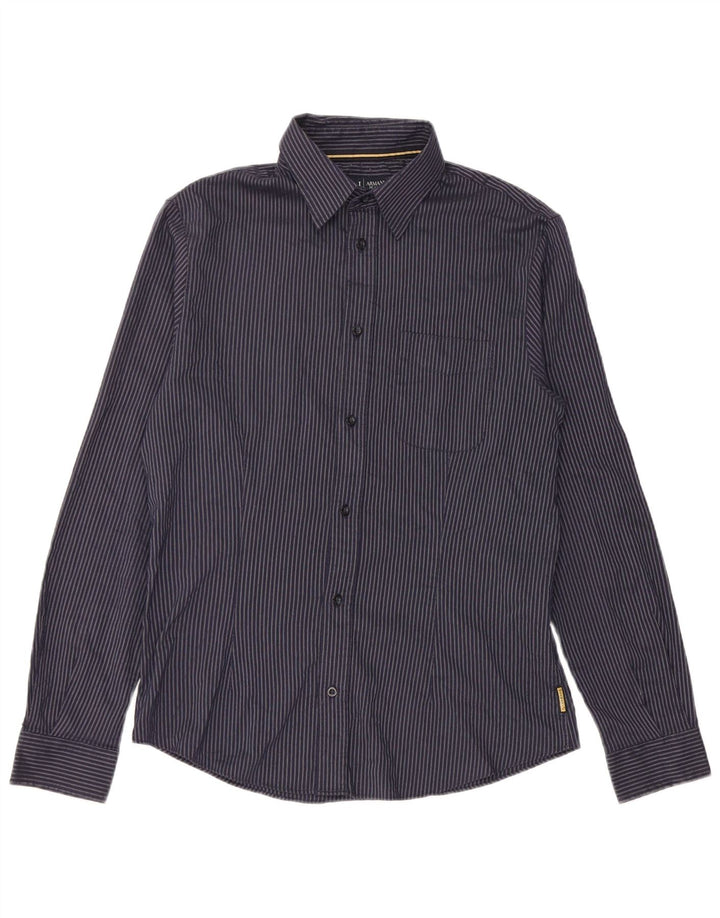 Camicia Armani da uomo con vestibilità regolare a quadri, grande in poliestere a righe blu navy